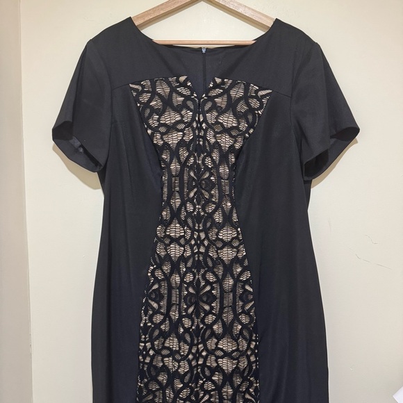 Women’s DressBarn Formal Black Nude Detail Lace Tight Short Sleeve Dress Size 16 - Picture 4 of 16